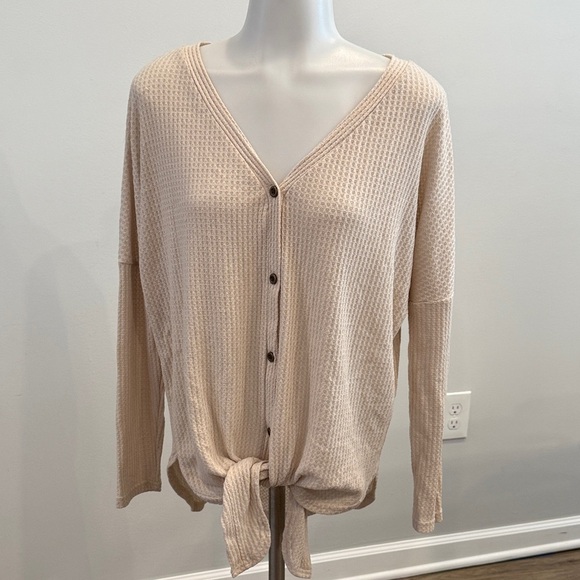 Iwollence Small Cream Beige Tie-Front Button Cardigan Top - Picture 1 of 9